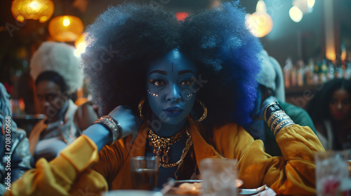 Blue, African American-modeled, alien in a restaurant © zenzali
