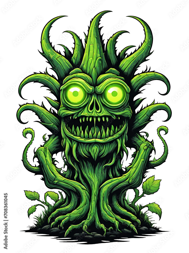 Green monster plants character design illustration on transparent background