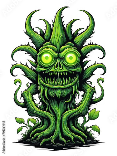 Obraz na płótnie Green monster plants character design illustration on transparent background w salonie