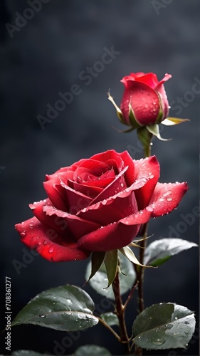 Beautiful red roses for valentines Day, Symbol of love, Beautiful red roses with water drops in the petals