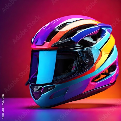 Bicycle helmet isolated on neon background with copy space to text. Ai generative helmet. World Bicycle Day June 3. International Helmet Awareness Day 