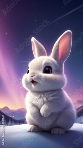 cute adorable baby rabbit with the colorful sky with neon lights  cute beautiful animals