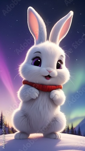 cute adorable baby rabbit with the colorful sky with neon lights, cute beautiful animals