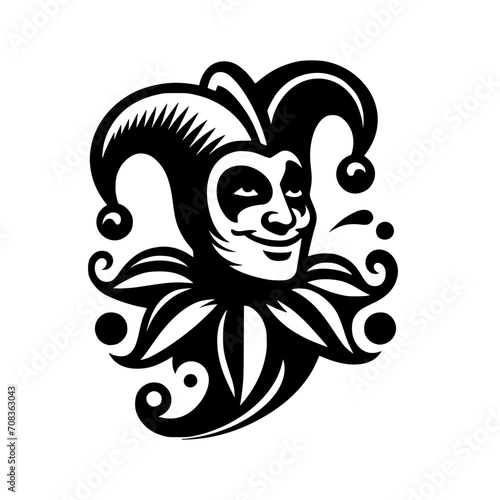 Vector logo of a jester. black and white logo of a medieval joker. professional logo for a clown. photo