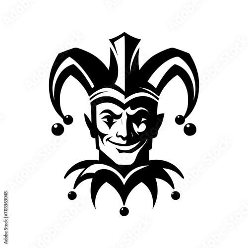 Vector logo of a jester. black and white logo of a medieval joker. professional logo for a clown.