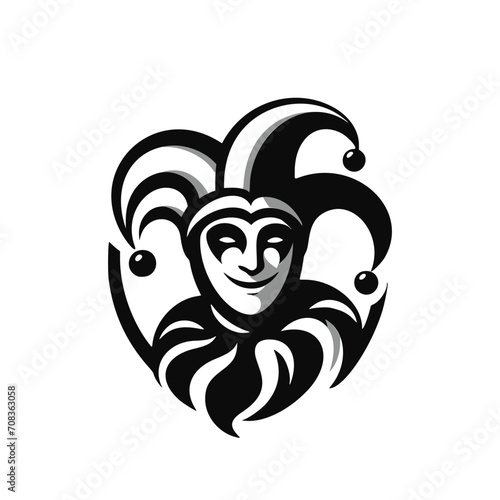 Vector logo of a jester. black and white logo of a medieval joker. professional logo for a clown.