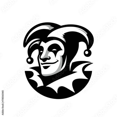 Vector logo of a jester. black and white logo of a medieval joker. professional logo for a clown.