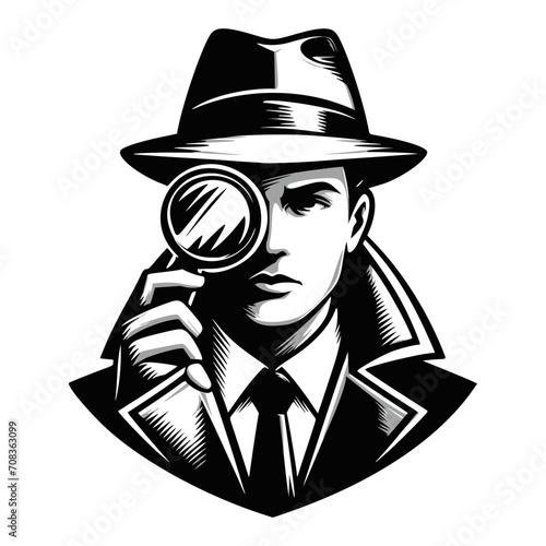 Vector logo of a detective. black and white logo of an investigator. can be used as an emblem, logo, sign, or icon.