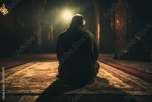 a Muslim reciting Quran at mosque in Ramadan © ArtistUsman