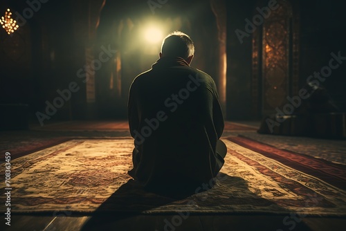 a Muslim reciting Quran at mosque in Ramadan