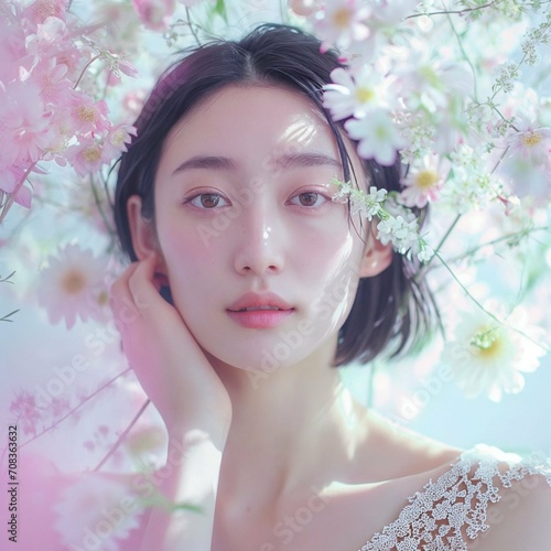 Wallpaper Mural お花を背景にしてる綺麗な女性モデル Torontodigital.ca