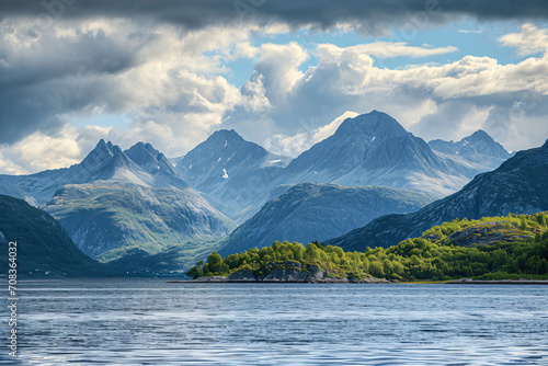 Norway Nordland Austnesfjorden coastline with mountains