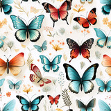 seamless pattern with butterflies and flowers on white background for printing on fabric and textiles