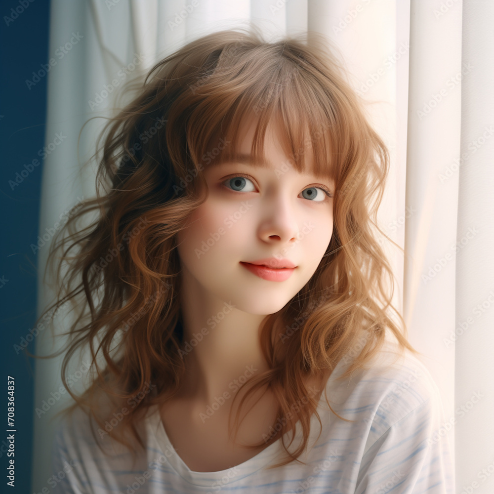 [salon kei],a girl with soft light brown hair is photograph, in the style of realistic hyper-detailed photograph [background city weather fine summer],natural makeup,[hyper-realistic skin texture], li