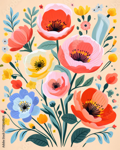 Colorful Floral Delight  A Charming Seamless Wallpaper Pattern for a Vibrant Summer Garden
