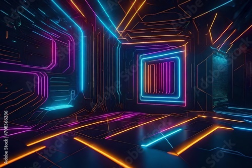 Cool illustration with geometric shapes and neon laser lights - perfect for wallpapers