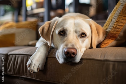 A beautiful Labrador resting on the couch. © kvladimirv