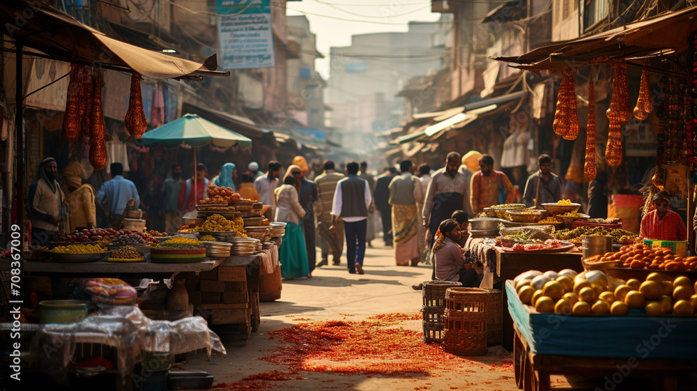 Bustling Market With Colorful Stalls