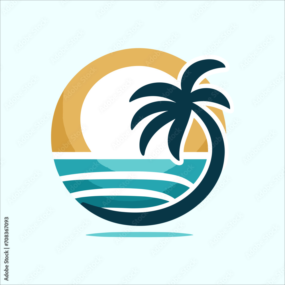 T-shirt illustration design for vector beach and coconut tree views