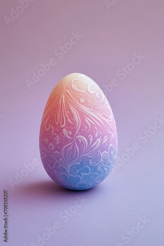 An artistically decorated easter egg with swirling pastel designs on an elegant purple backdrop photo