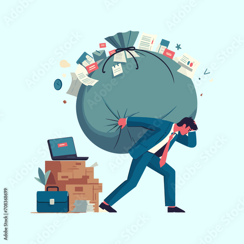 flat image of stress load, anxiety due to difficulties and workload, problems in economic crisis or stress from too many responsibilities