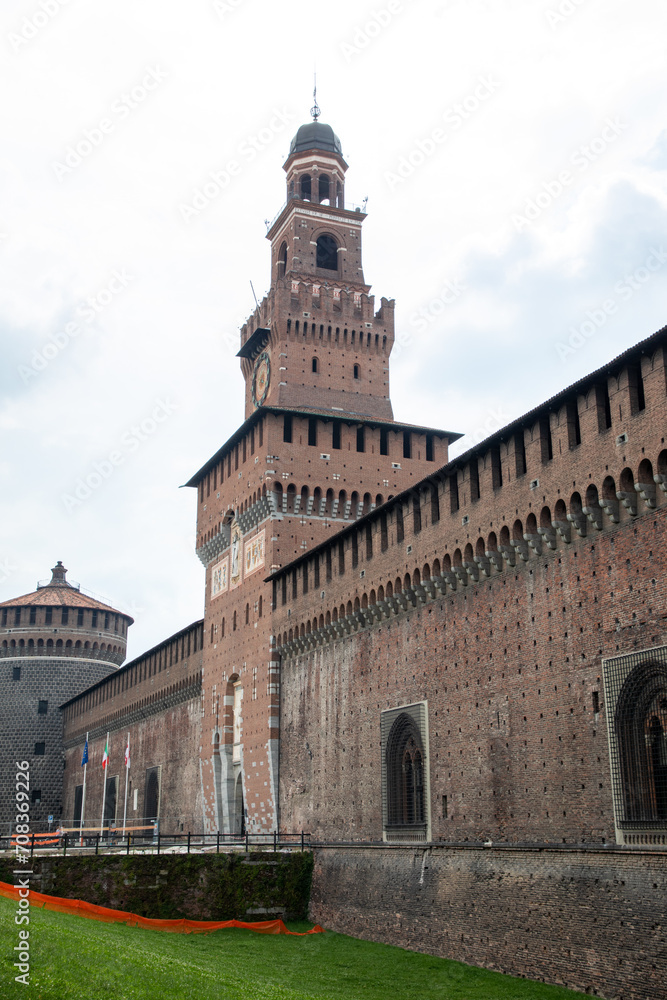 Castello Sforzesco tower Torre del Filarete of Sforza Castle medieval fortification in Milan Italy