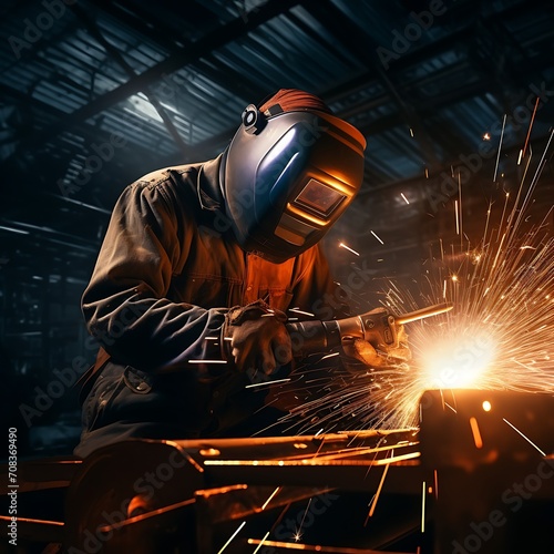 industrial worker is welding steel products in the factory © ArtistUsman