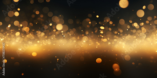 Abstract bokeh light background with golden glitter ,festive background of gold sparkles with bokeh on a dark background, copy space ,also for valentine day