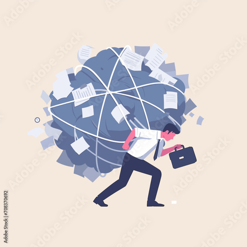 flat image of stress load, anxiety due to difficulties and workload, problems in economic crisis or stress from too many responsibilities