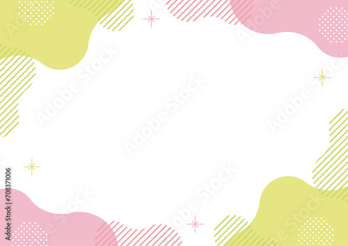 抽象的　フレーム  ピンク　黄緑　キラキラ　シェイプ