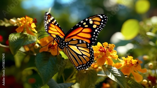 Nature's Ballet: Monarch Butterfly Sips from Lantana