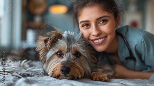 Veterinarian in a veterinary clinic with dog