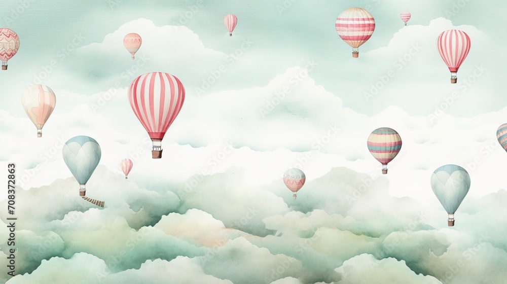 Obraz premium 3d wallpaper watercolor baby air balloon seamless