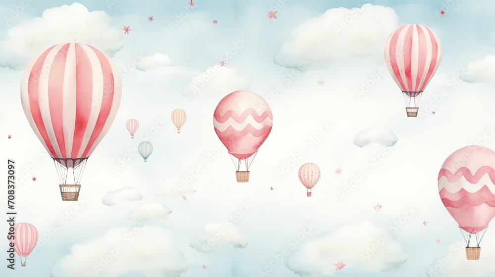 3d wallpaper watercolor baby air balloon seamless