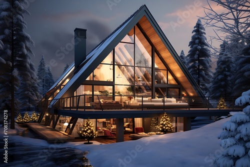 modern country house in the snowy valley © ArtistUsman