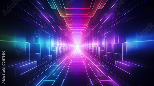 Abstract geometric background, technological lines background and light effects, 3D rendering