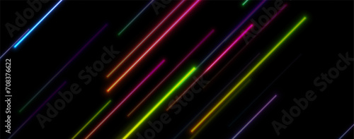 Colorful neon laser lines abstract geometric tech background. Technology vector banner design