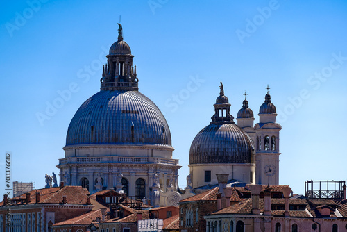 Old town of Italian City of Venice with Chiesa del Redentore church at Canale san Giorgio on a sunny summer day. Photo taken August 7th, 2023, Venice, Italy.