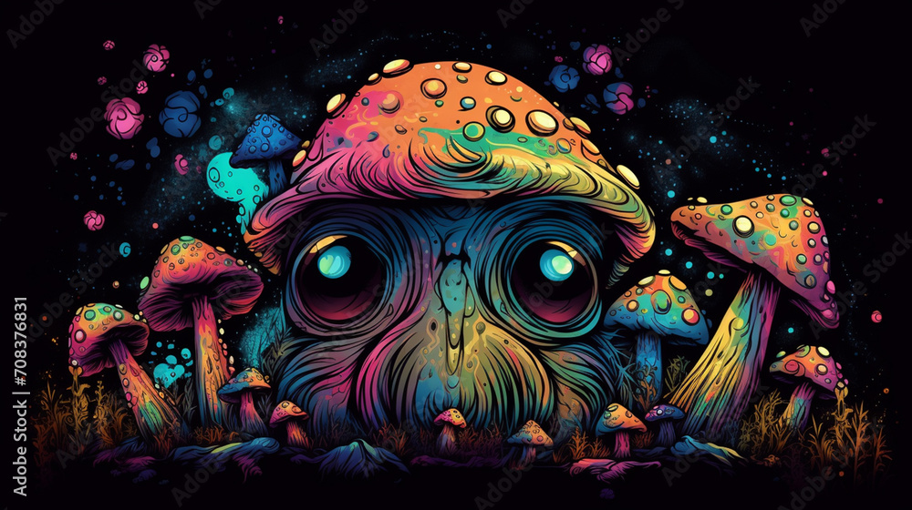 Photo cartoon psychedelic mushrooms monster colorful 6