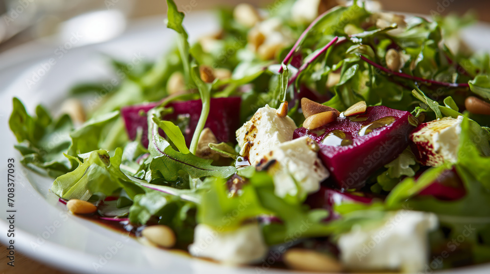 Delicious Beetroot Salad with Feta Cheese and Rucola - obrazy, fototapety, plakaty 