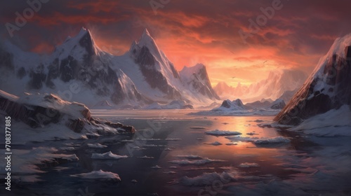 Photorealistic depiction of Antarctic twilight Generative AI