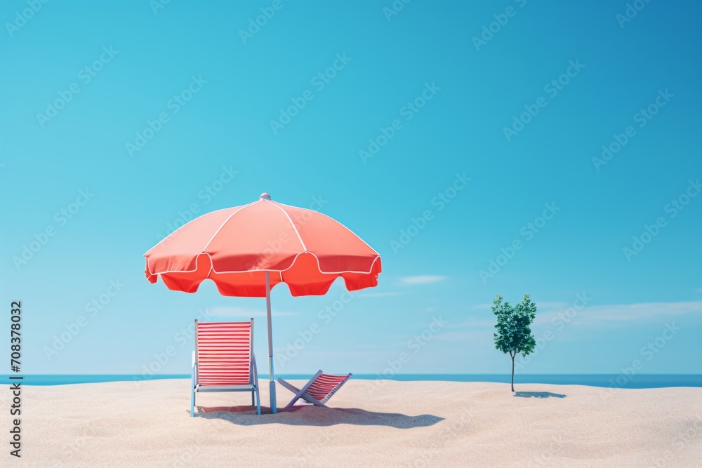 A beach chair under a beach umbrella