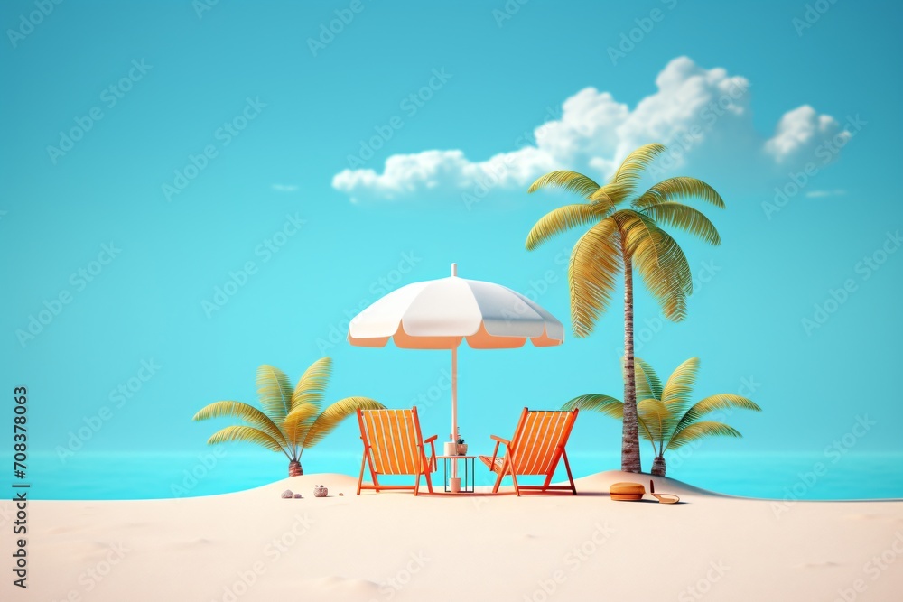 A beach chair under a beach umbrella