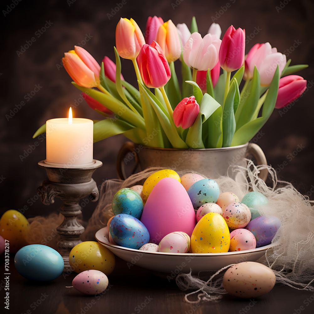 easter eggs and tulips composition easter eggs and tulips composition