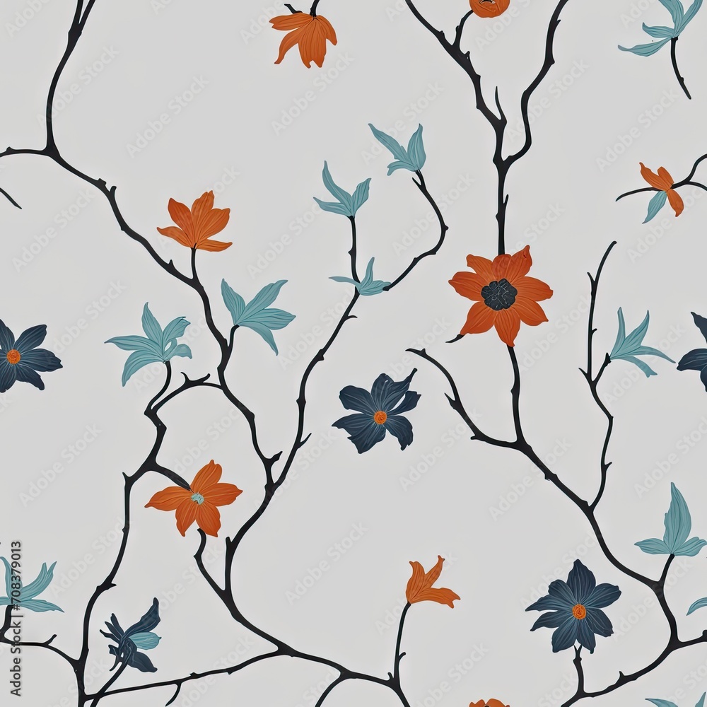 flowers on a branch. Abstract seamless pattern. AI generated.