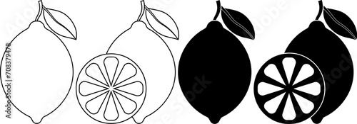 outline silhouette lemon fruit icon set