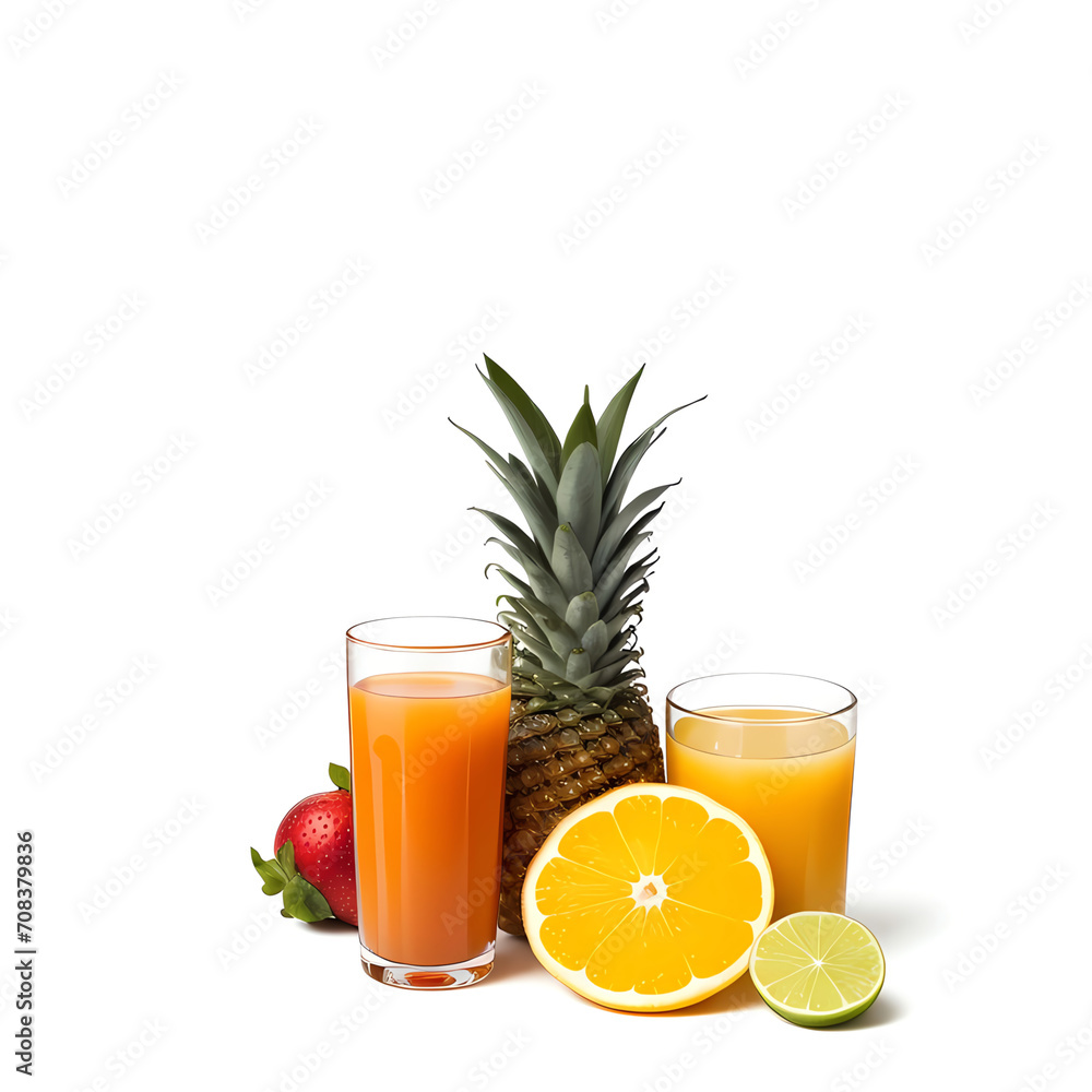 photo fresh tropical fruit and juice isolated in white background photo fresh tropical fruit and juice isolated in white background