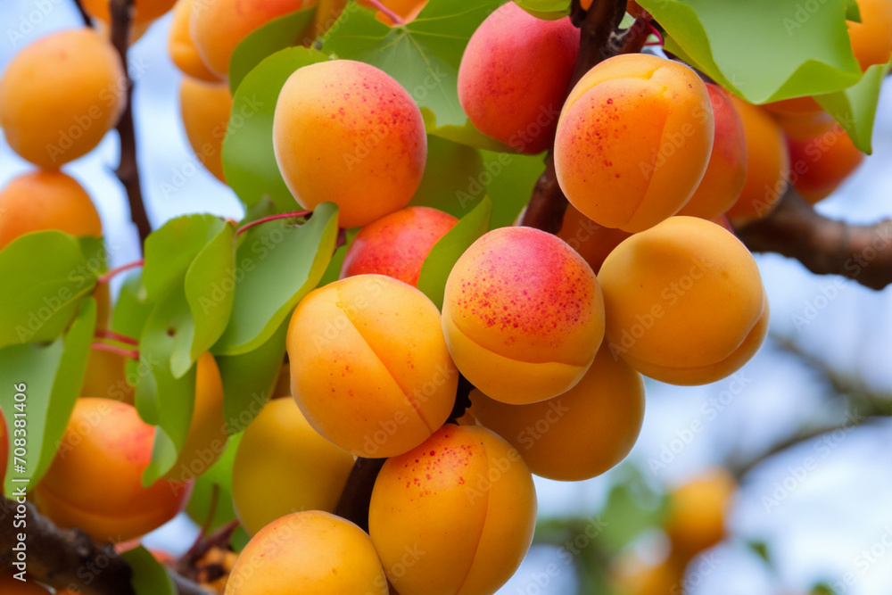 apricot tree. tree branches with large orange apricot fruits close-up, fruit concept apricot tree. tree branches with large orange apricot fruits close-up, fruit concept