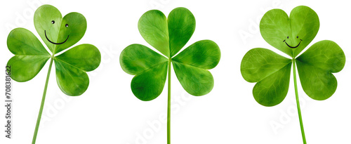 Set for St. Patrick's Day. Trefoil close-up. Clover smiles. Isolated on a transparent background. photo