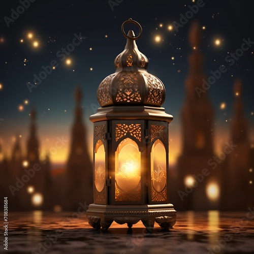 an shiny Arabic Islamic lantern at night